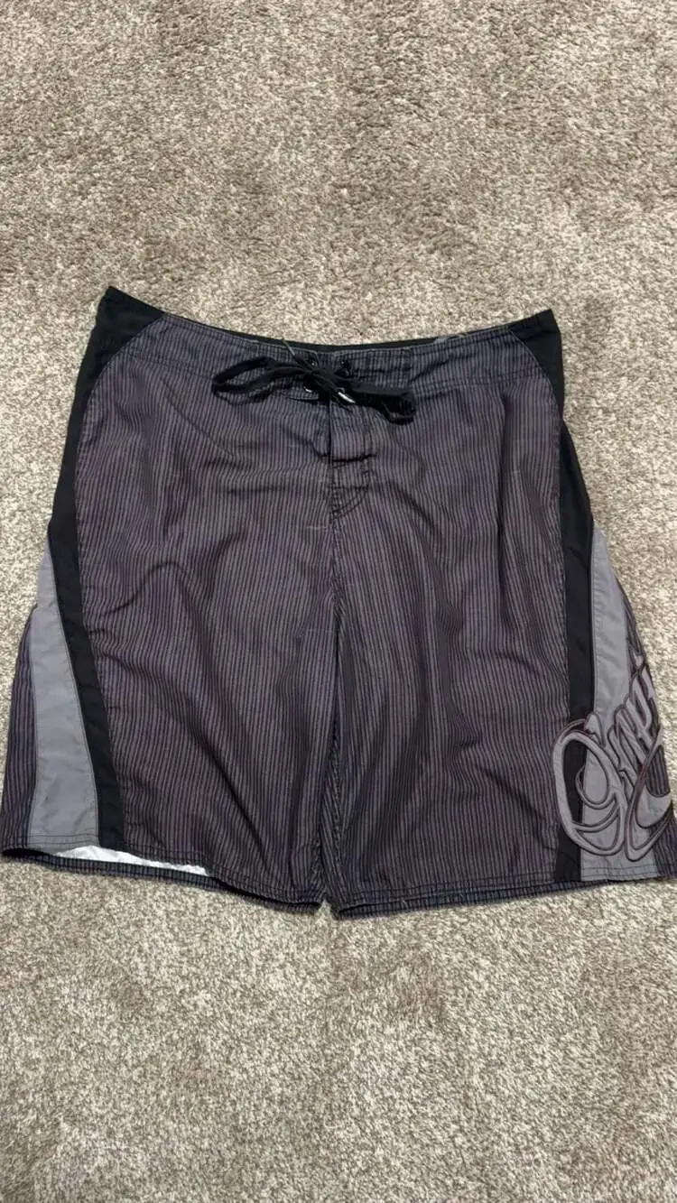 Y2K O'Neill Pinstripe Boardshorts Surf Trunks Black Gray Size 36